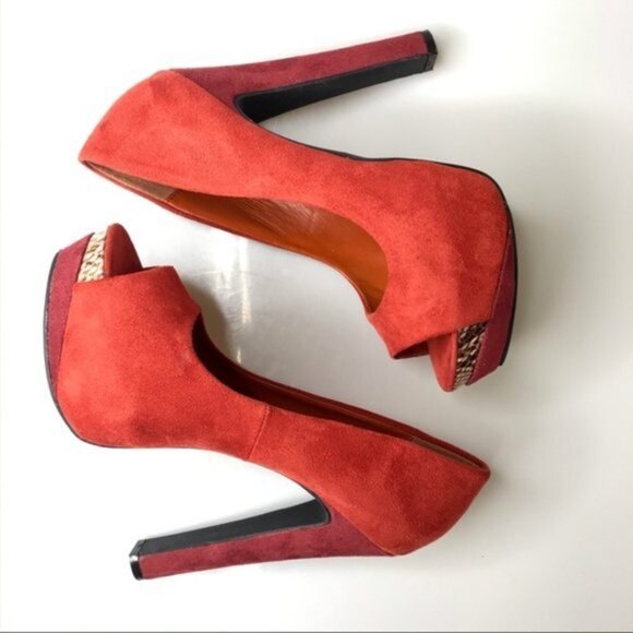 3 for 30! Heart in D Orange Terracotta Suede-Like Open Toe Platform Hells - Picture 5 of 6